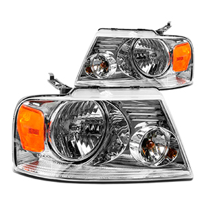 DNA Motoring HL-OH-F1504-CH-AM Chrome Amber Headlights Replacement Compatible with 04-08 F-150/06-08 Mark LT