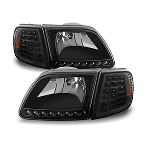 For 97-03 Ford F150 97-02 Expedition Black DRL LED Headlights w/LED Corner Signal Lights Replacement